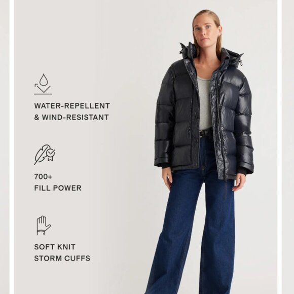 Quince Responsible Down Puffer Jacket $250 Shiny Black Size M - Picture 1 of 7
